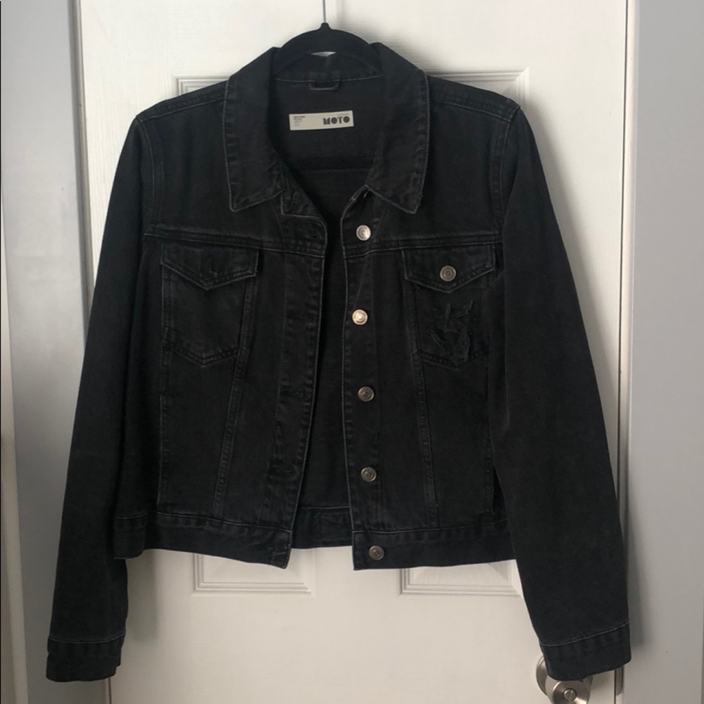 Topshop Black Denim Jacket 12/xl